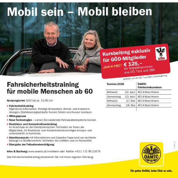 Fahrsicherheitstraining für mobile Menschen ab 60
